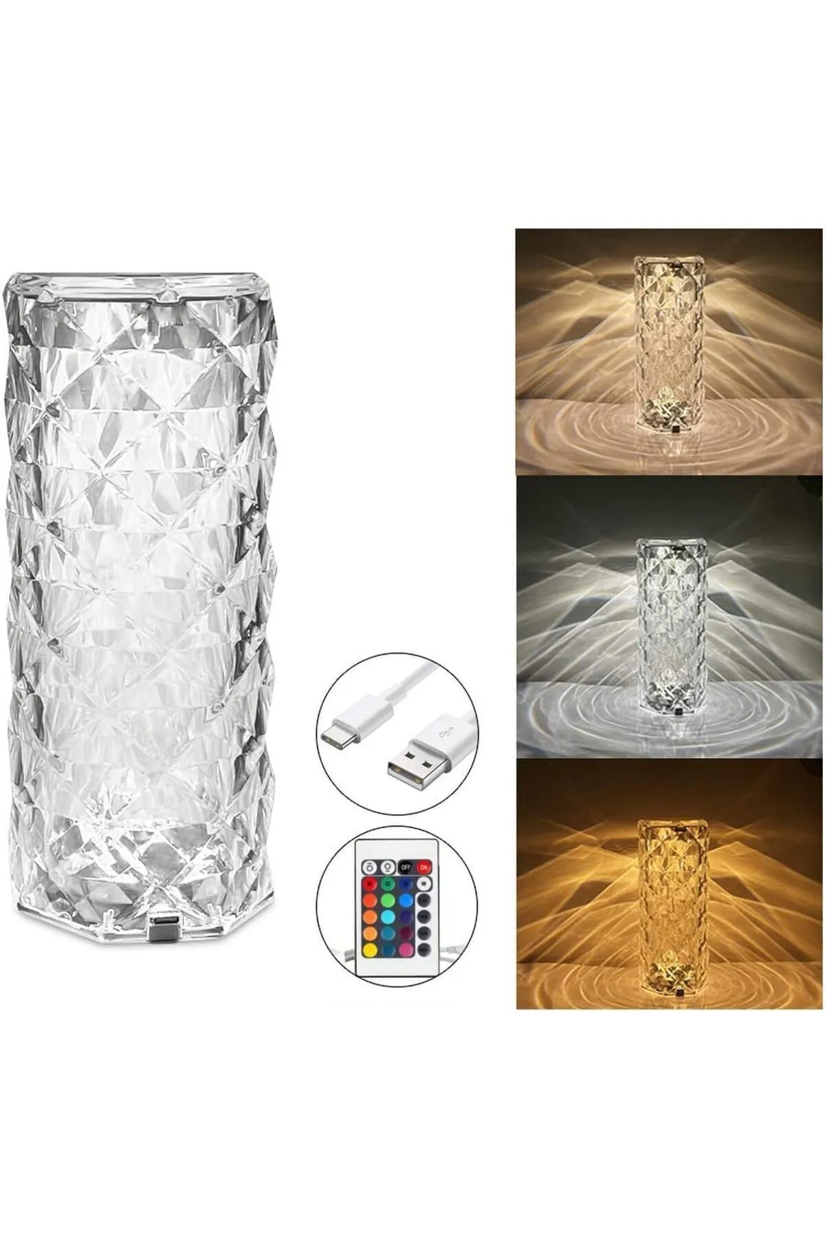 Kristal 5v Şarjlı Masa Lambası Led Dokunmatik 16 Renkli Lamba